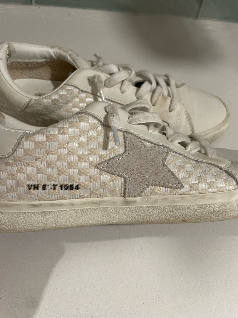 Woven Star Sneaker in Cream & Beige